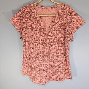 LL Bean Pink Notch Neck Center Seam Knit Tunic Length Top